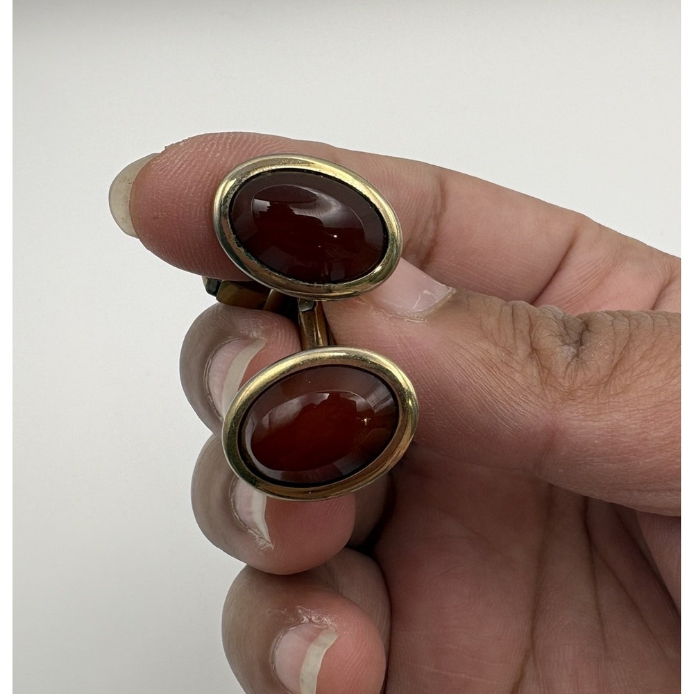 Swank Vintage 1/20 12K GF Gold Filled Red Stone Oval Cufflinks Toggle Back MCM